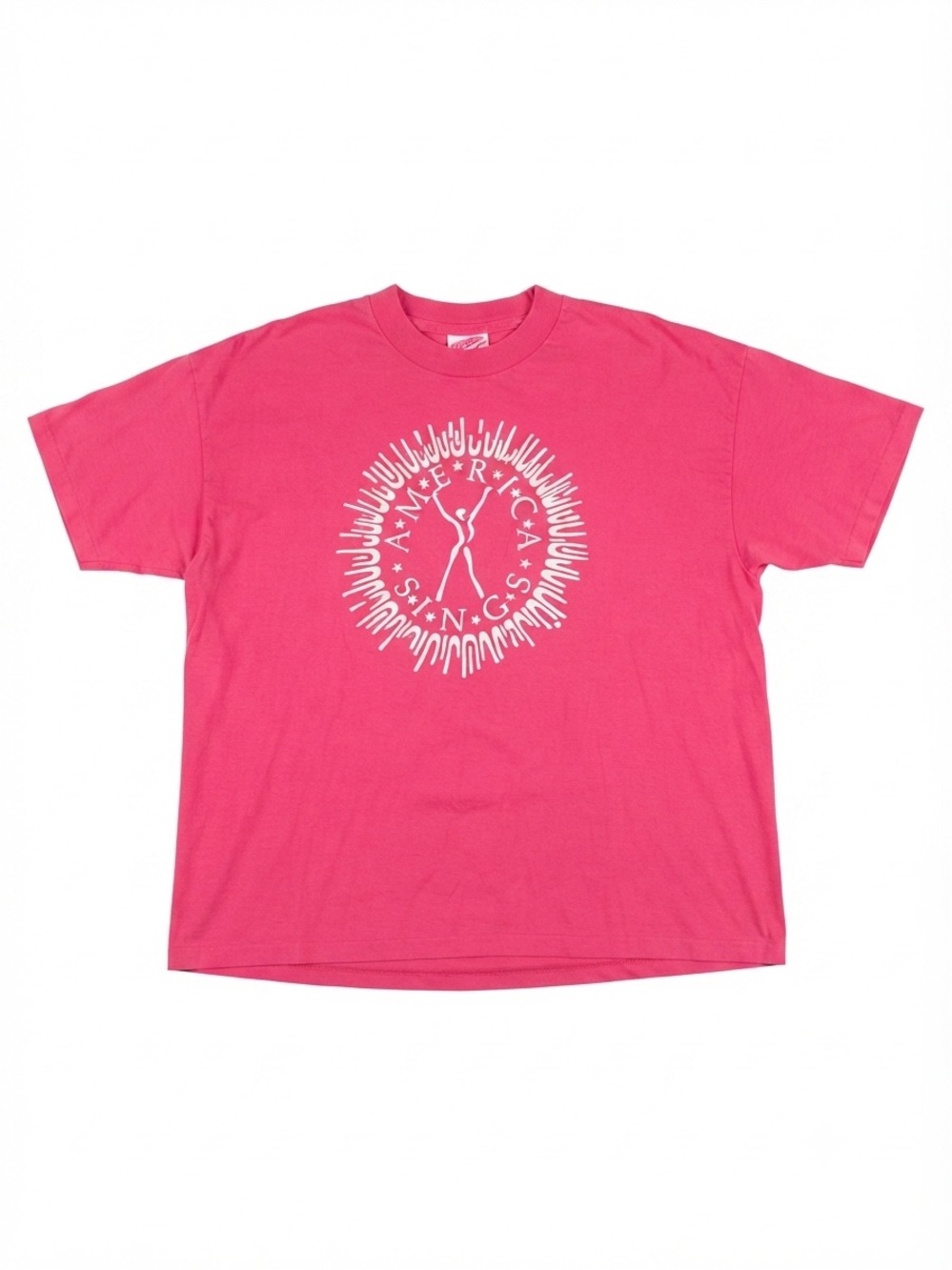 Vintage 90s Hanes Heavyweight America Sings T-Shirt Hot Pink Single Stitch XL